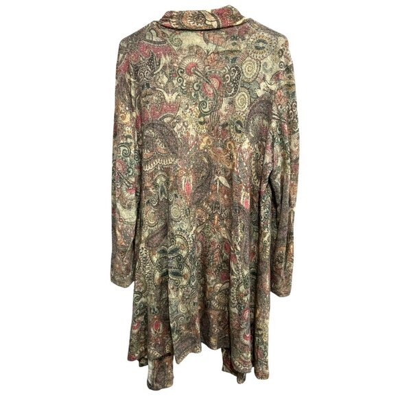 Vintage Robert Kitchen Womens Brown Paisley Open Front Long Cardigan SZ XXLarge - Picture 2 of 8